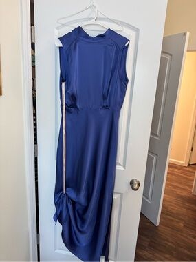 Lulu's Satin Sleeveless Maxi Dress in Royal Blue